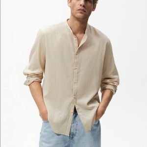 Zara mens long sleeve wrinkled look shirt. Dress shirt. Beige. Size small. NWT